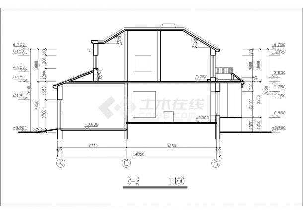 南通市某小区221平米2层混合结构单体别墅平立剖面设计CAD图纸-图二