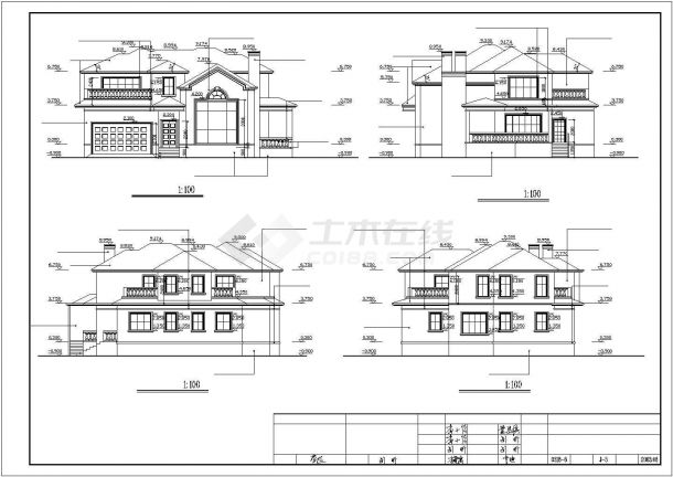 秦皇岛市某现代化村镇352平米2层砖混结构独栋别墅建筑设计CAD图纸-图二