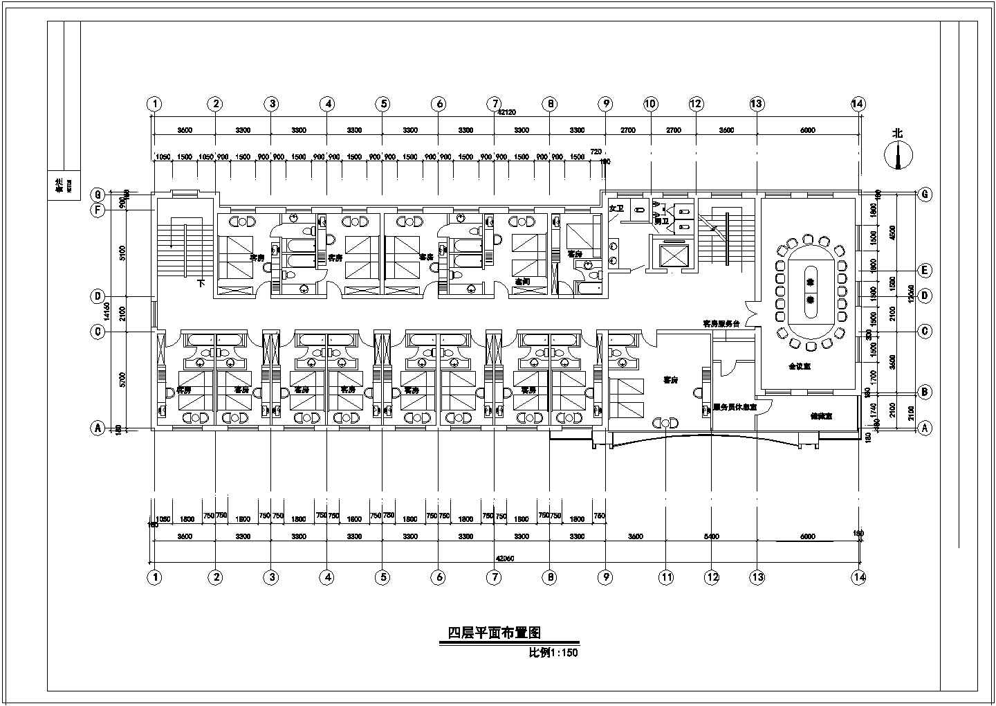 某宾馆建筑设计三四五层平面图纸