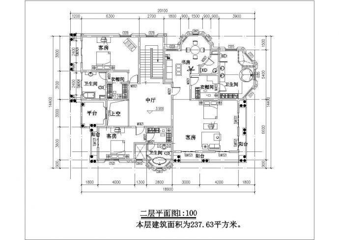 480平米2层砖混结构单体别墅平立面设计CAD图纸（含阁楼层）_图1