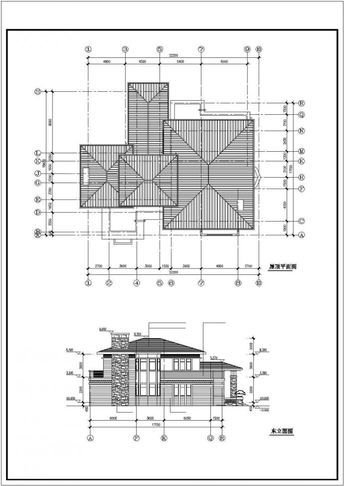扬州某村镇370平米2层框混结构乡村别墅平立剖面设计CAD图纸_图1
