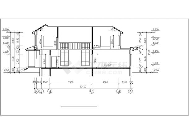 湖州市紫檀家园小区260平米2层混合结构单体别墅平立剖面设计CAD图纸-图二