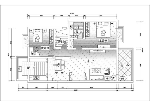 欧式风格三居装修施工图附效果图-图二