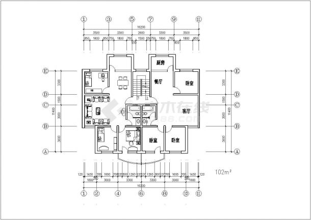 某城市住宅楼标准层设计施工CAD图纸-图一