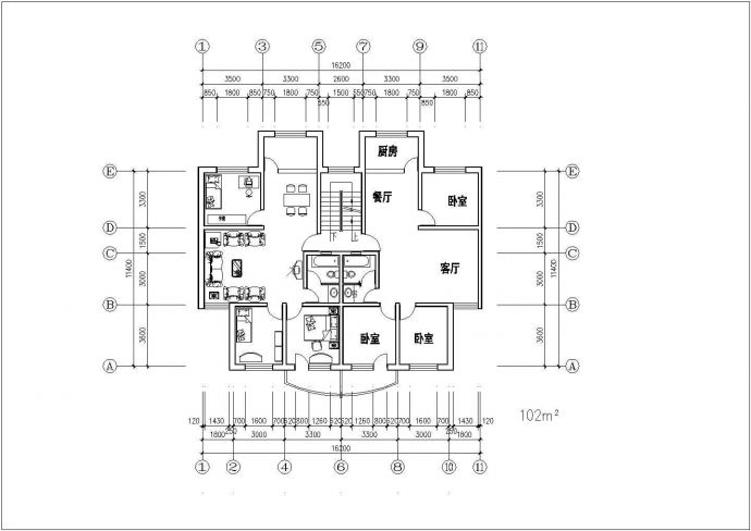 某城市住宅楼标准层设计施工CAD图纸_图1