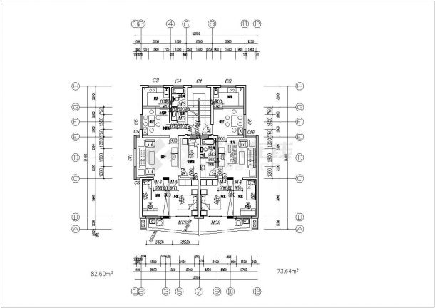 某城市住宅楼标准层设计施工CAD图纸-图二