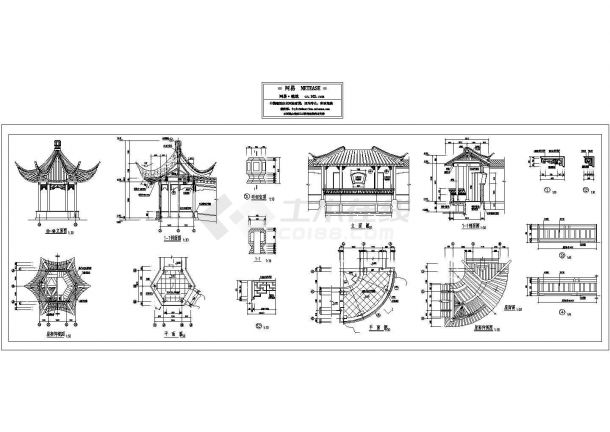 襄阳市某园林景区仿古苏式凉亭建筑设计CAD图纸-图一