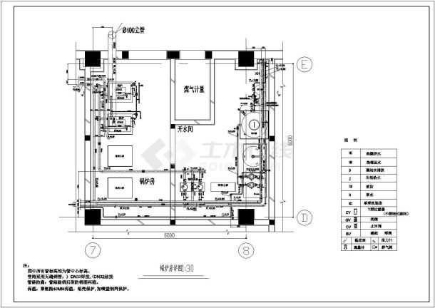 某采暖工程锅炉房设计cad施工详图-图一