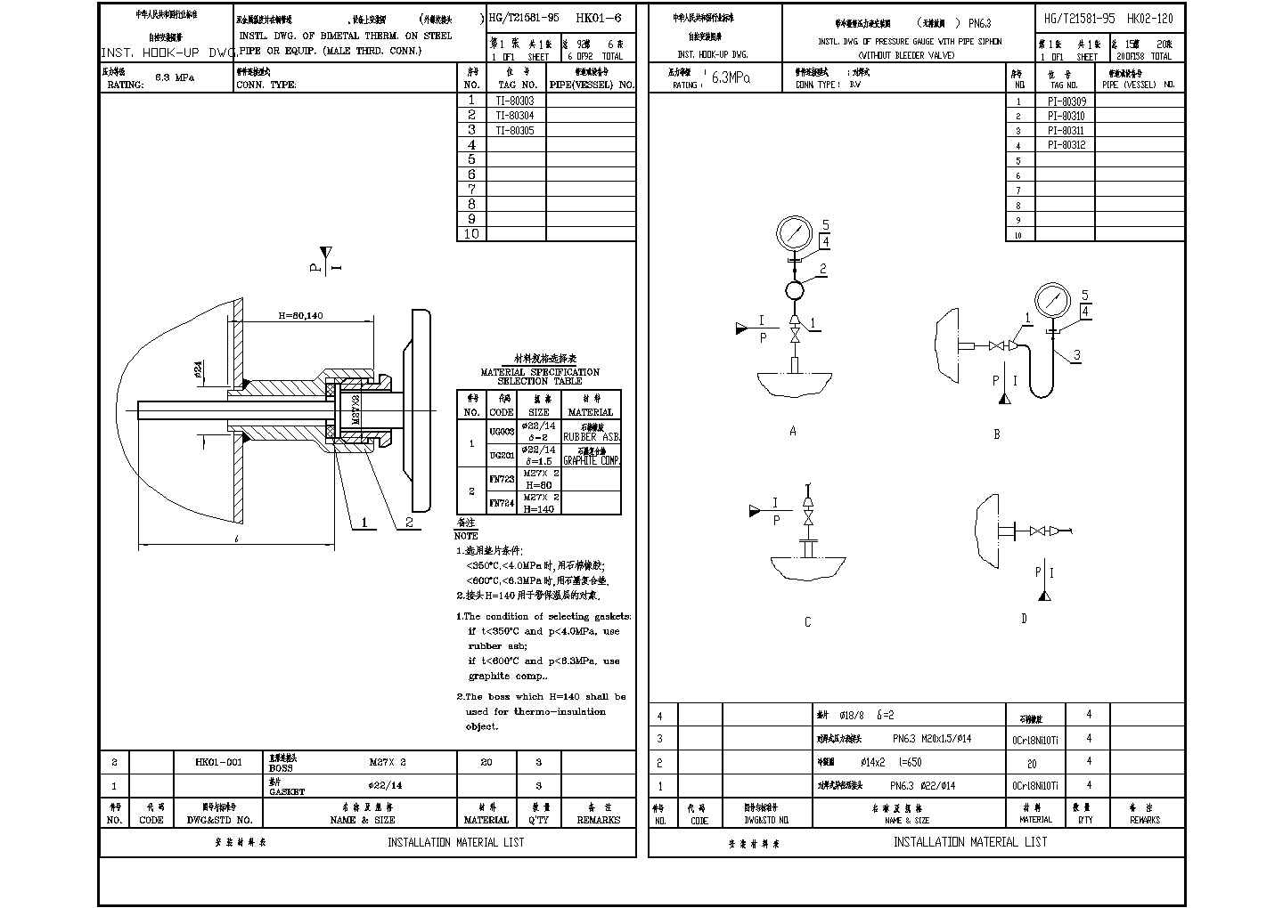 经典锅炉仪表安装cad标准图（自控仪表通用图）
