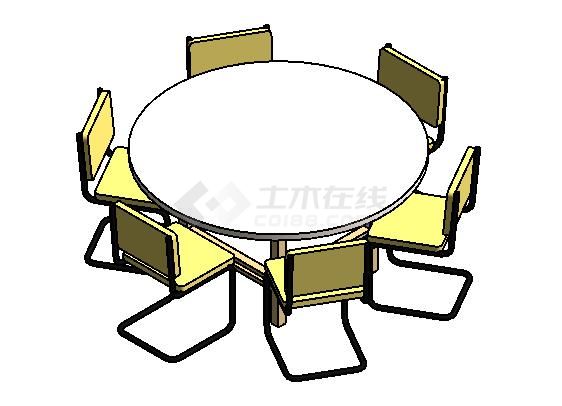 家具-3D-桌椅-桌椅组合-餐桌 - 圆形带餐椅