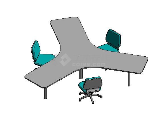 家具-3D-桌椅-桌椅组合-风车型办公桌