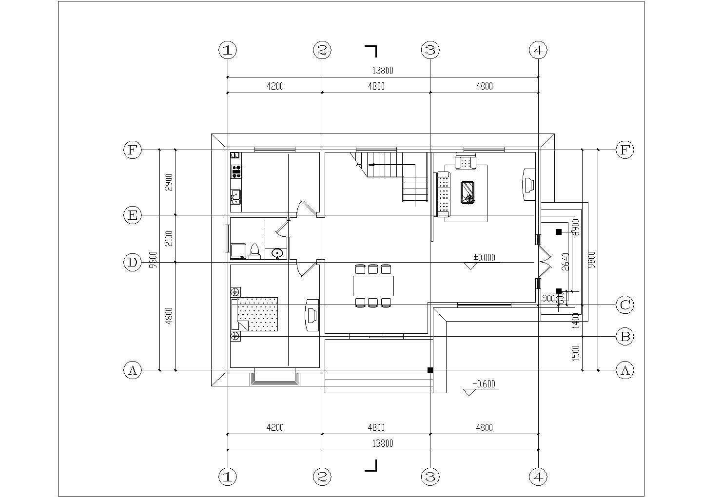 210平米2层砖混结构单体别墅平立剖面设计CAD图纸