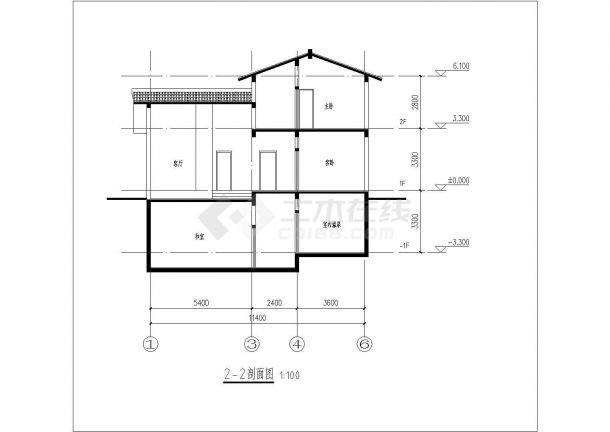 220平米2层混合结构单体别墅平立剖面设计CAD图纸（含地下室）-图二
