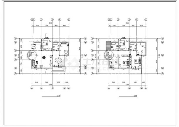 独栋豪华别墅户型CAD平面施工详图-图二