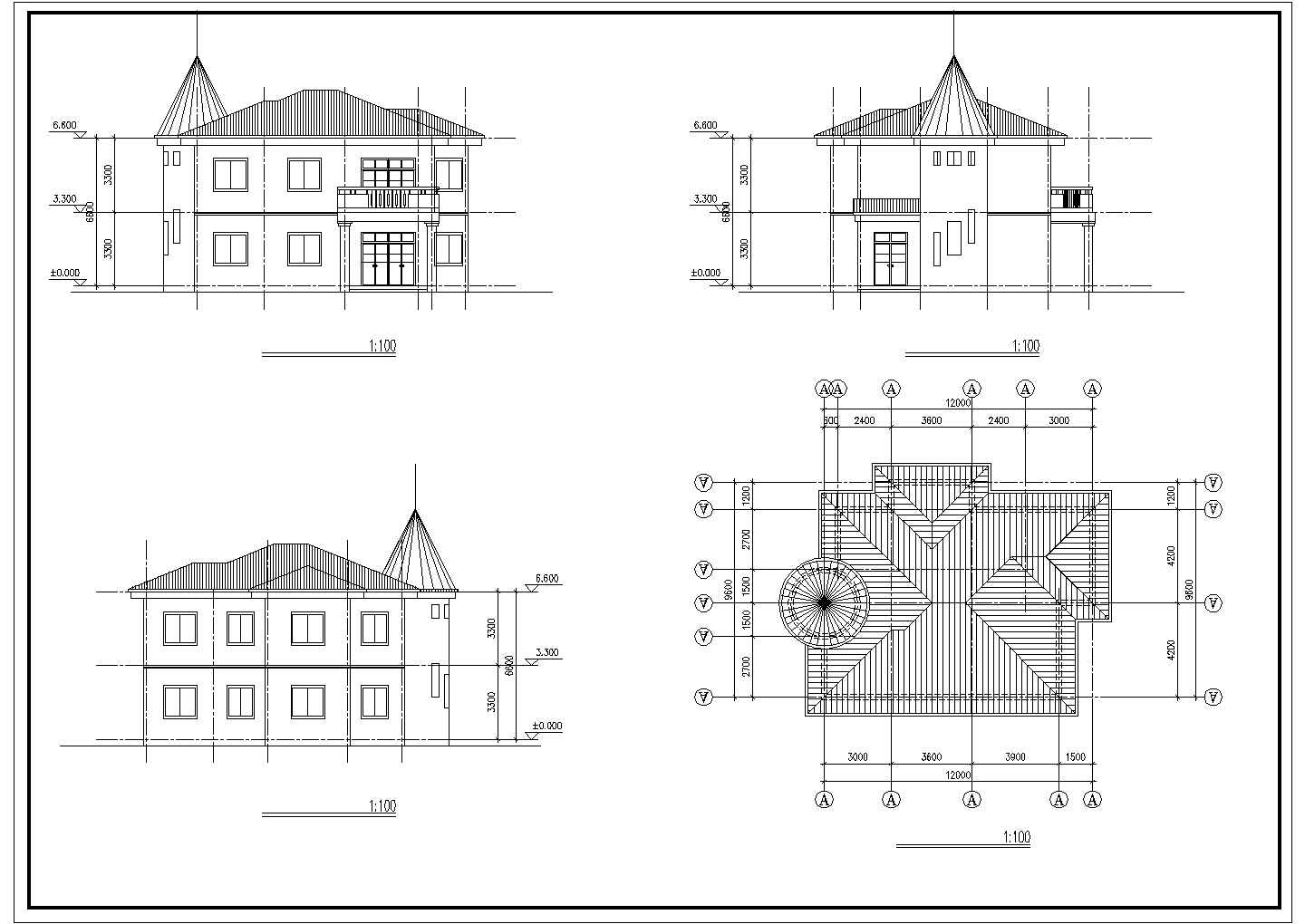 独栋豪华别墅户型CAD平面施工详图