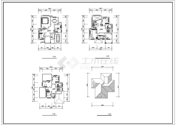 豪华别墅户型CAD施工平面图-图二