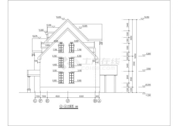 480平米3层框混结构独栋别墅平立剖面设计CAD图纸（含地下室层）-图一
