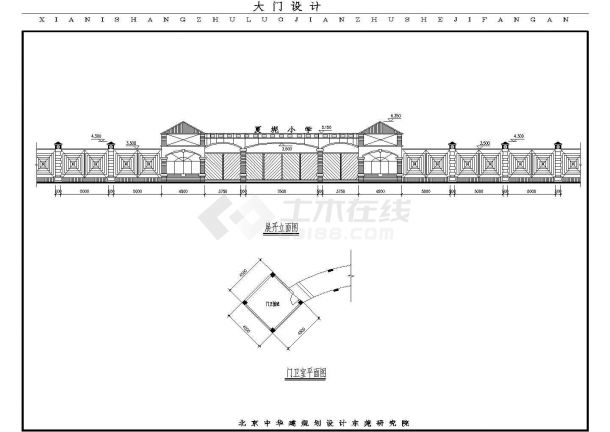 温州市某实验小学校门立面设计CAD图纸（含门卫室）-图一