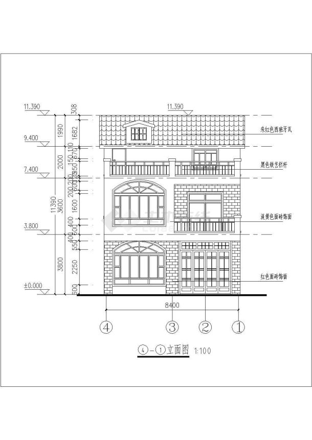 南京某现代化村庄385平米3层混合结构单体别墅平立剖面设计CAD图纸-图一