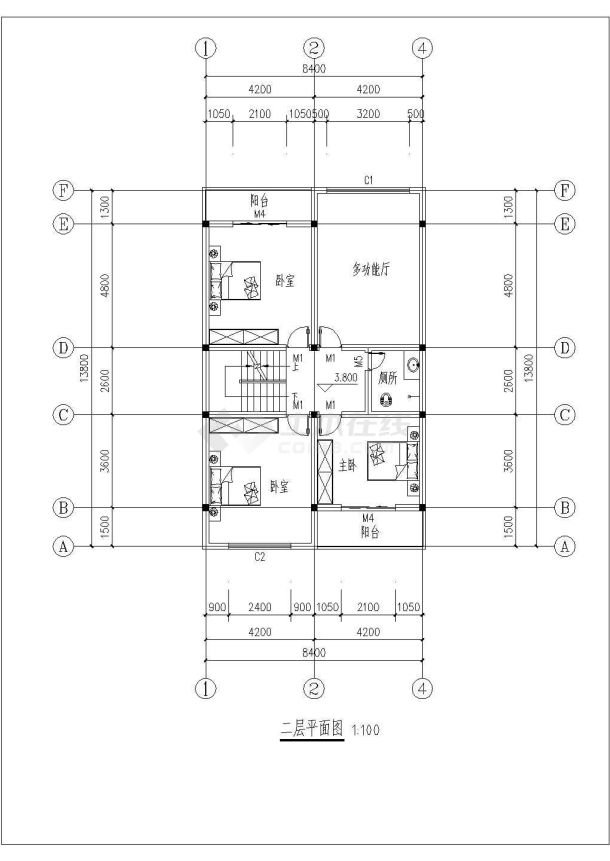 南京某现代化村庄385平米3层混合结构单体别墅平立剖面设计CAD图纸-图二