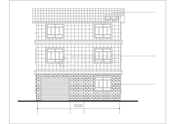 太原市某村镇420平米3层框混结构单体别墅全套平立剖面设计CAD图纸-图二