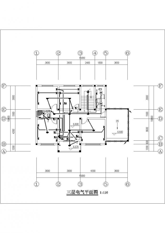 330平米左右3层砖混结构单体乡村别墅电气系统设计CAD图纸_图1