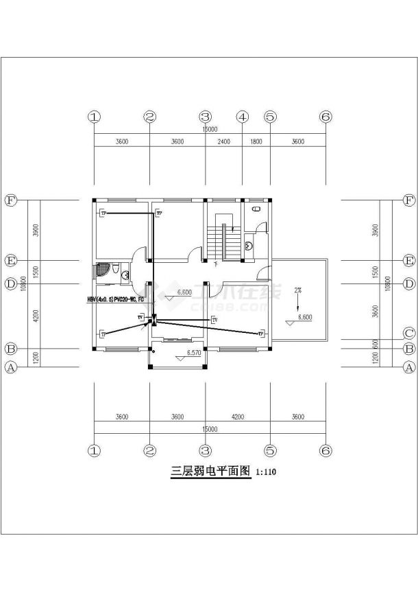 330平米左右3层砖混结构单体乡村别墅电气系统设计CAD图纸-图二