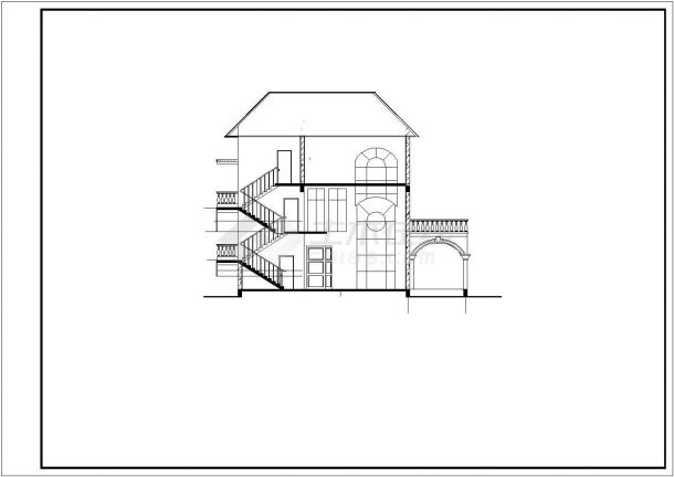 沧州市某村庄310平米3层框混结构独栋别墅平立剖面设计CAD图纸-图二