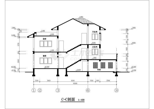 重庆市某村庄335平米3层框混结构独栋别墅全套建筑设计CAD图纸-图二