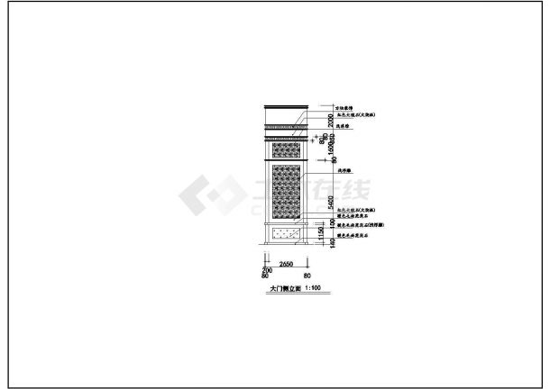 延安市某大学入口处大门全套建筑设计CAD图纸-图一