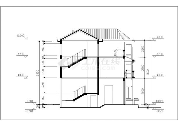 335平米三层混合结构乡村别墅平立剖面设计CAD图纸（含阁楼层）-图二
