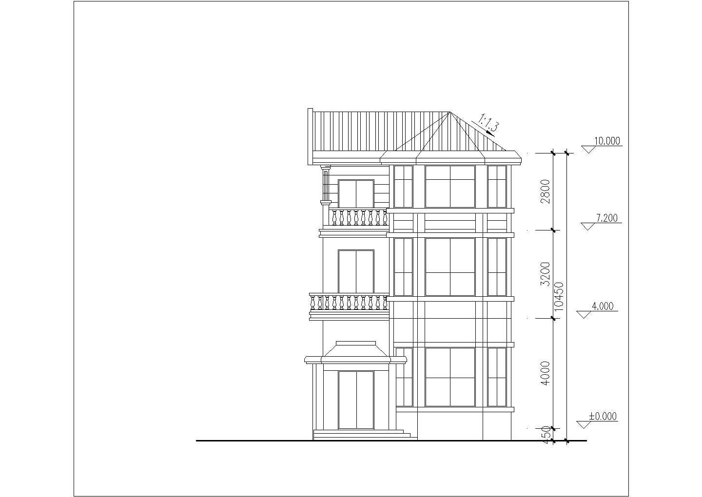 335平米三层混合结构乡村别墅平立剖面设计CAD图纸（含阁楼层）