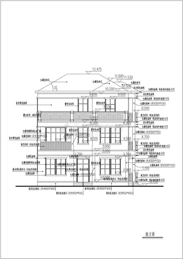 焦作市某村镇365平米3层框混结构乡村别墅平立剖面设计CAD图纸-图一