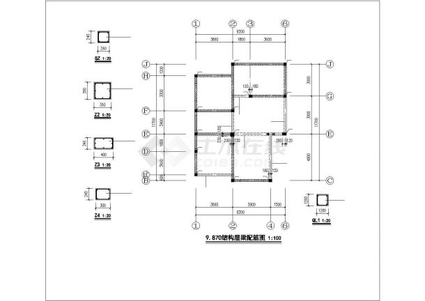 西安市济民村3层混合结构单体乡村别墅全套结构设计CAD图纸-图二