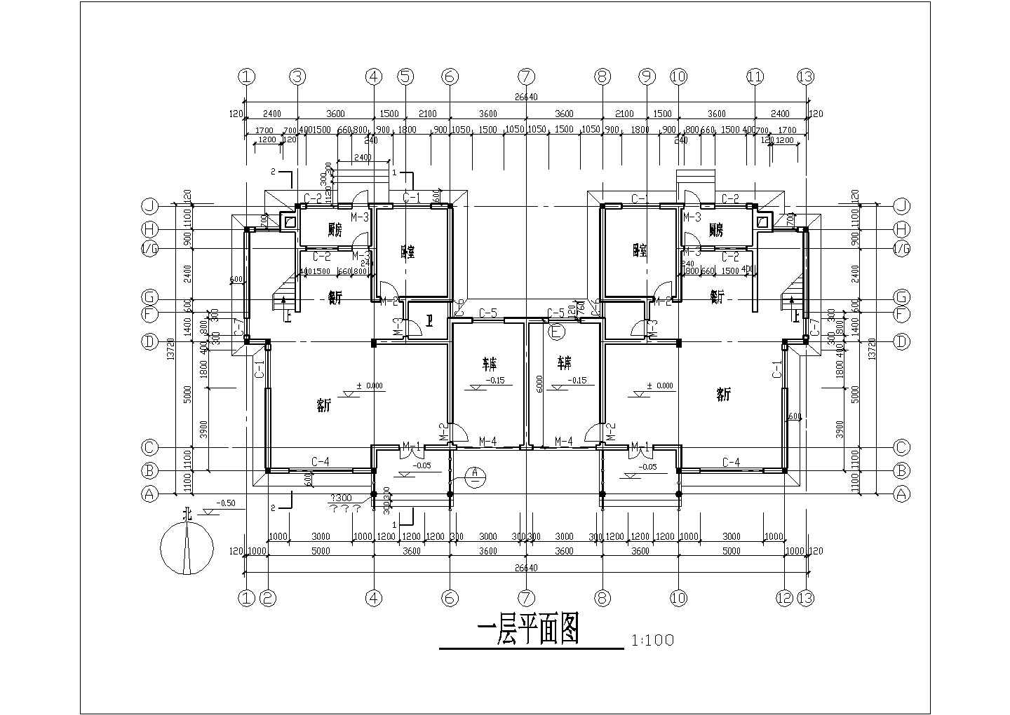 850平米3层框混结构双拼别墅全套平立剖面设计CAD图纸