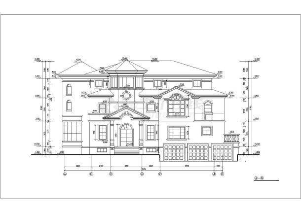 850平米3层框架结构独栋别墅平立剖面设计CAD图纸（含地下室层）-图一