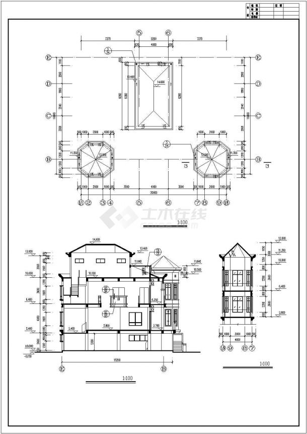 1065平米3层框混结构豪华单体别墅建筑设计CAD图纸（含总图）-图二