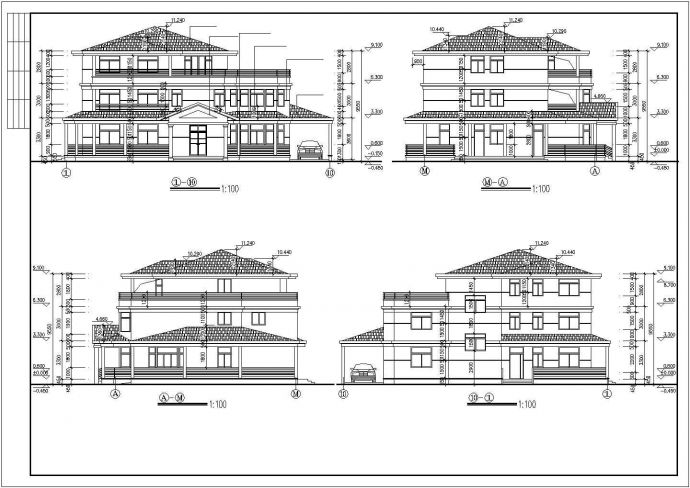 溧阳市某村镇638平米3层框架结构单体别墅全套建筑设计CAD图纸_图1