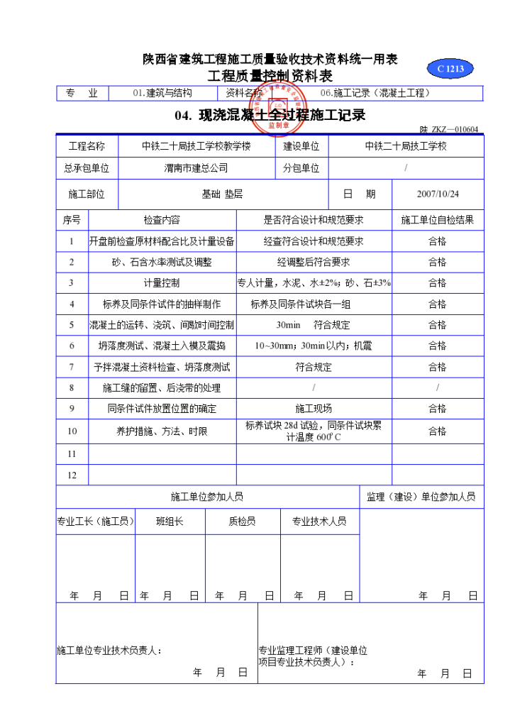 现浇混凝土全过程施工记录材料-图一