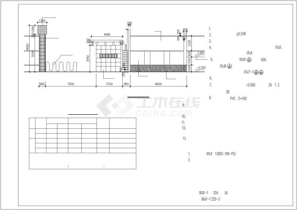 北京顺义区某市政单位大门+门卫室建筑设计CAD图纸-图一