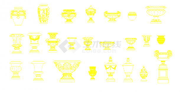 24种欧式风格花钵花盆灯柱雕塑小品立面图  -图一