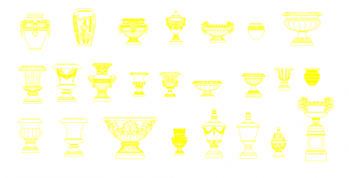 24种欧式风格花钵花盆灯柱雕塑小品立面图  _图1