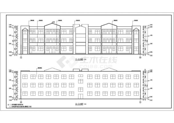 许昌市某实验中学1400平米3层框架教学楼+办公楼建筑CAD设计图纸-图二