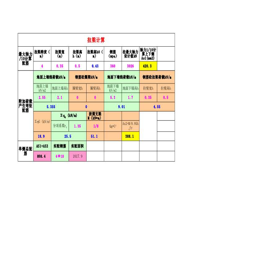 基础拉梁计算excel表格-图一