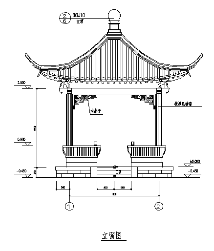 某园林四角亭建筑施工cad图共四张