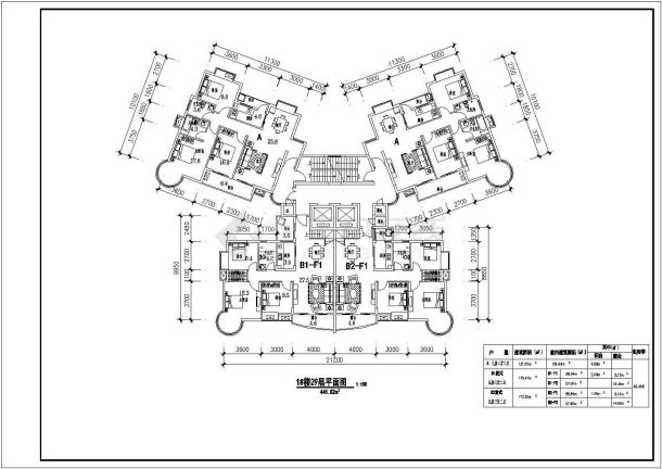 某小区高层建筑户型详细设计施工方案CAD图纸-图二
