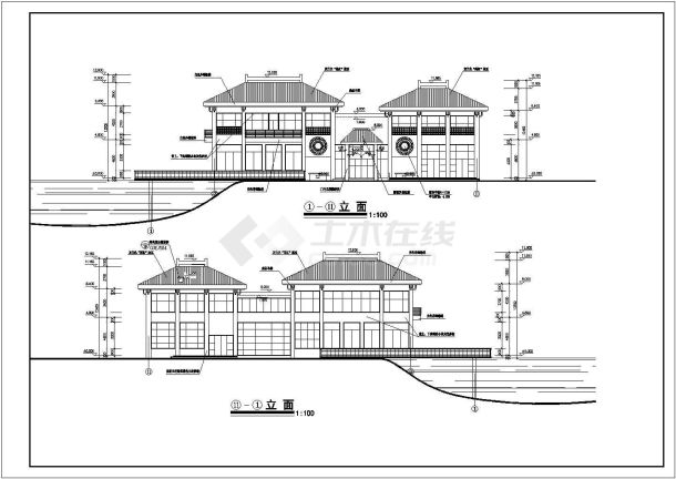 某大型经典会所建筑详细设计施工方案平立剖CAD图纸-图二