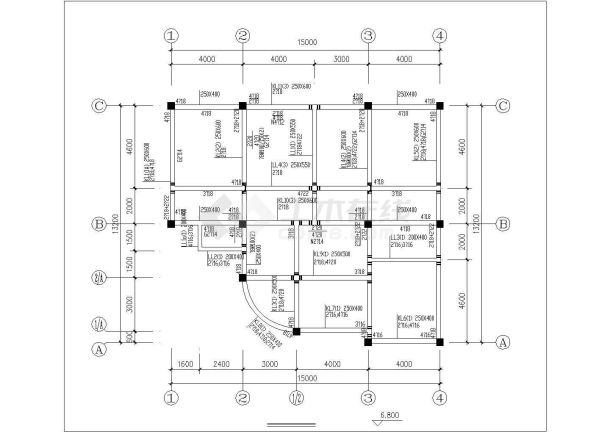 武汉市某村镇600平米3层框架结构独栋乡村别墅结构设计CAD图纸-图一