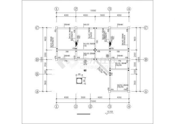 武汉市某村镇600平米3层框架结构独栋乡村别墅结构设计CAD图纸-图二
