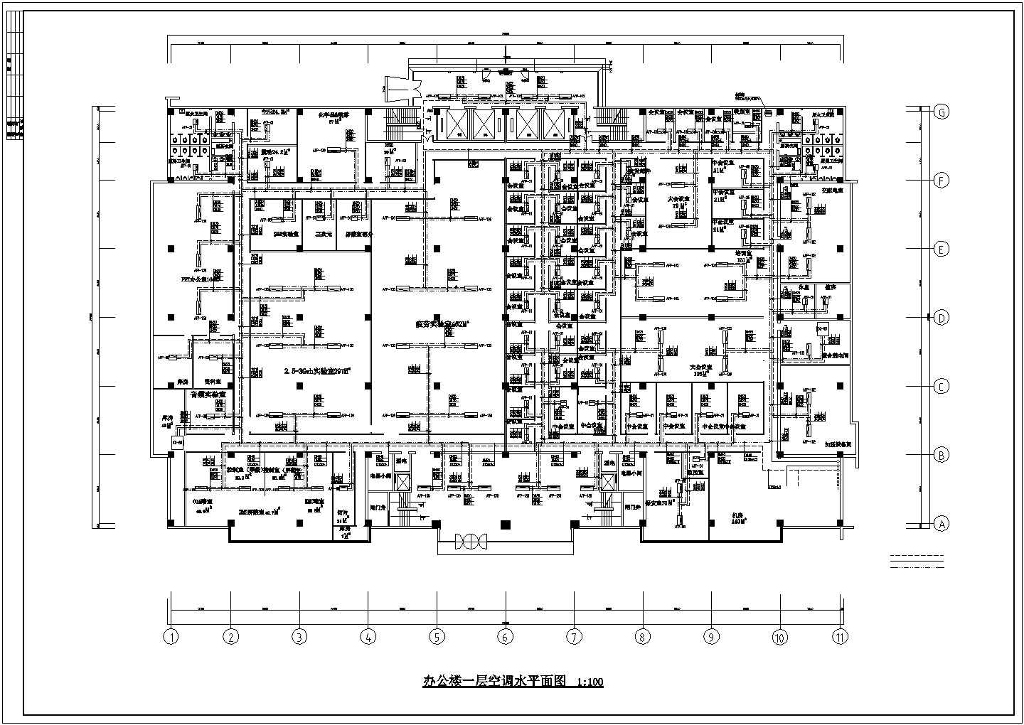 办公楼设计_【上海】某办公楼整套空调设计cad平面施工方案图(含空调风平面图，主机房系统图)